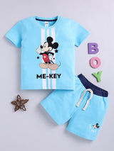 Boys Mickey Casual T-shirt Shorts  (BLUE)