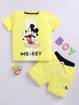Boys Mickey Casual T-shirt Shorts  (YELLOW)