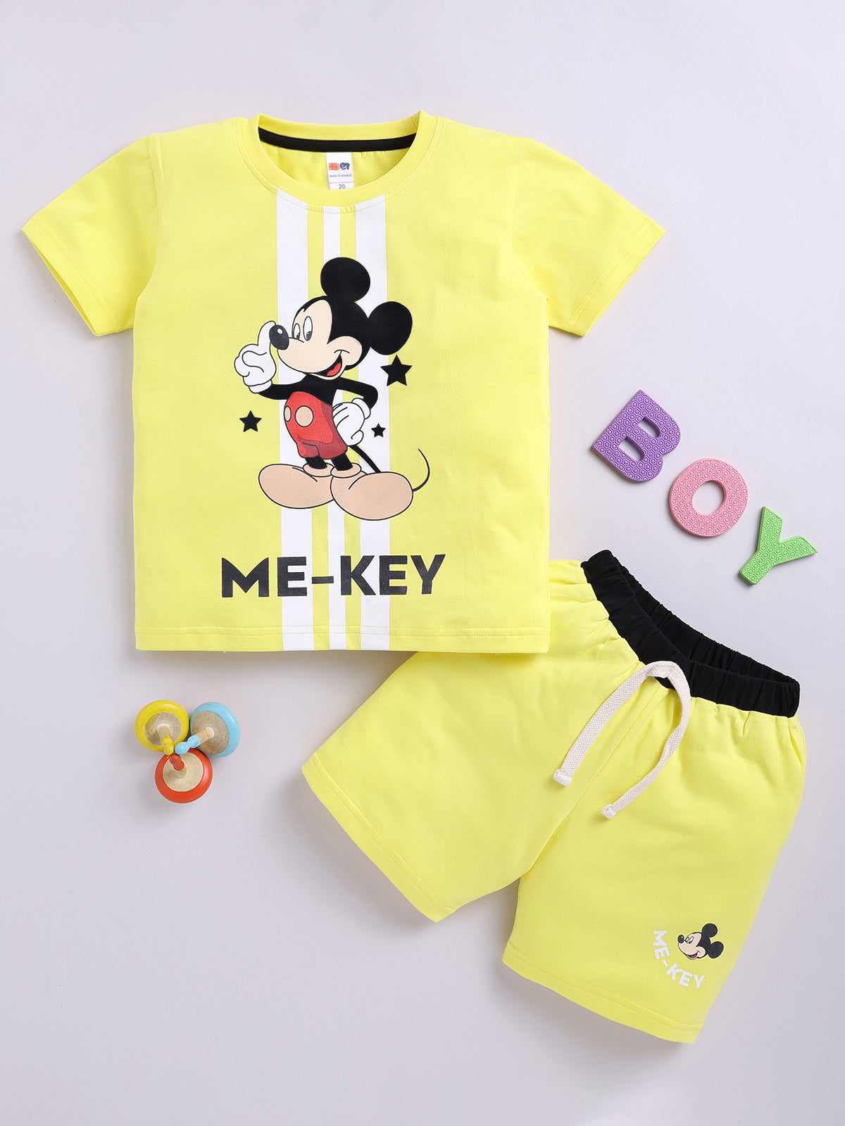 Boys Mickey Casual T-shirt Shorts  (YELLOW)