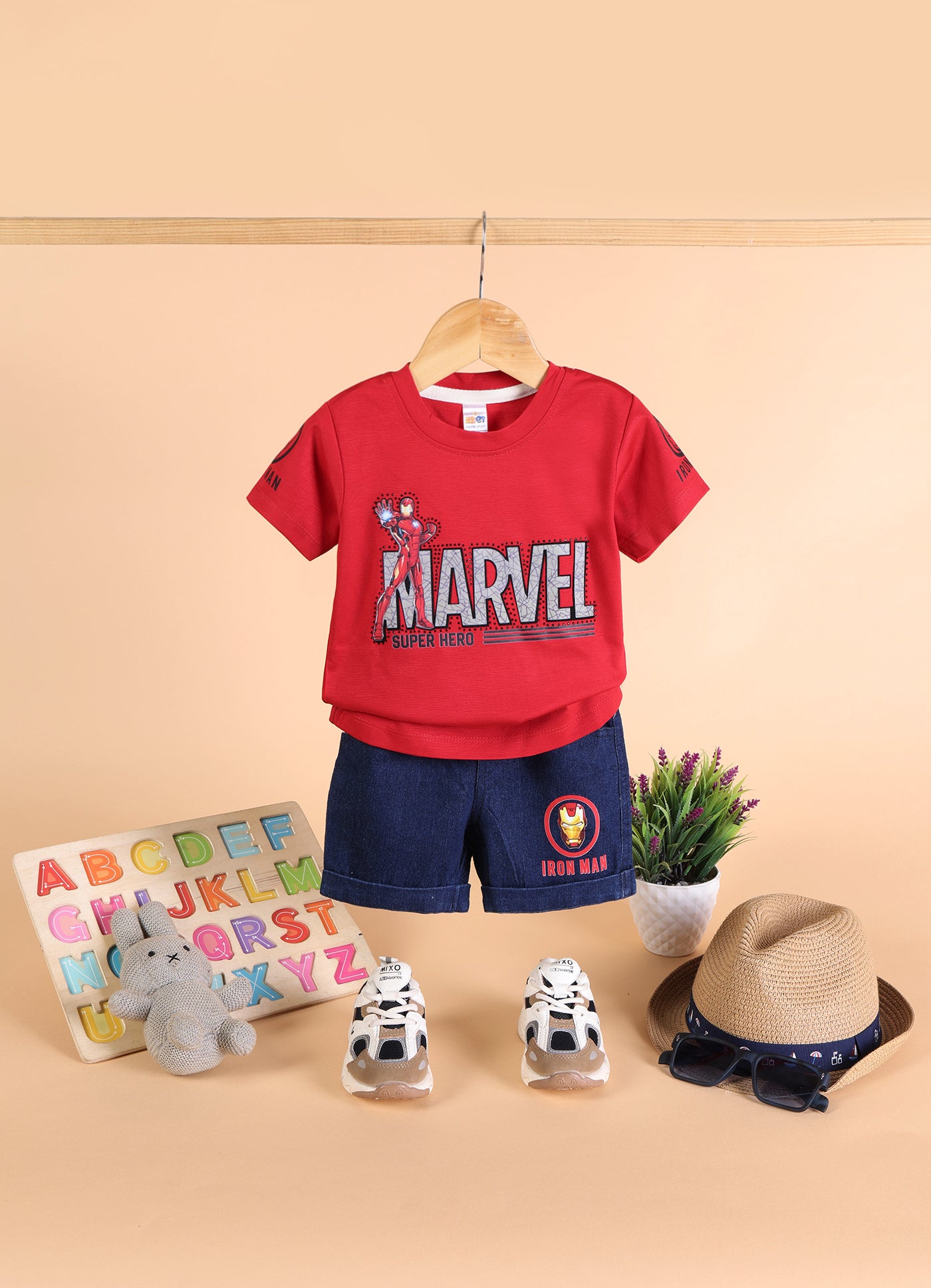 Baby Boys Casual T-shirt Shorts  (RED NAVY)