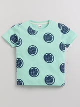 Boys Avengers Casual T-shirt Shorts  (SEA GREEN)