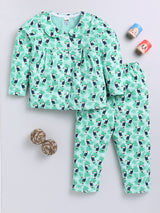 Girls Casual Top Pyjama  (GREEN)