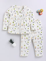 Girls Casual Top Pyjama  (OFF WHITE)
