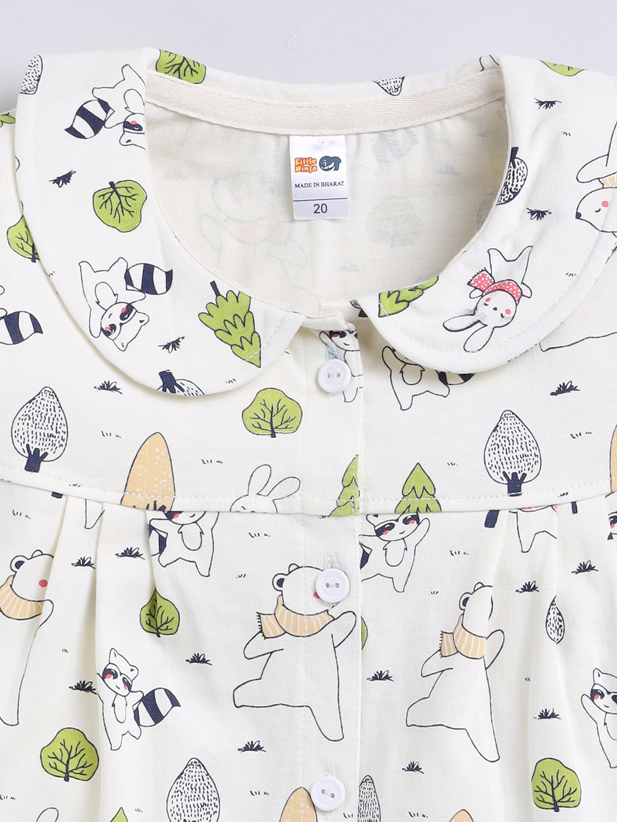 Girls Casual Top Pyjama  (OFF WHITE)