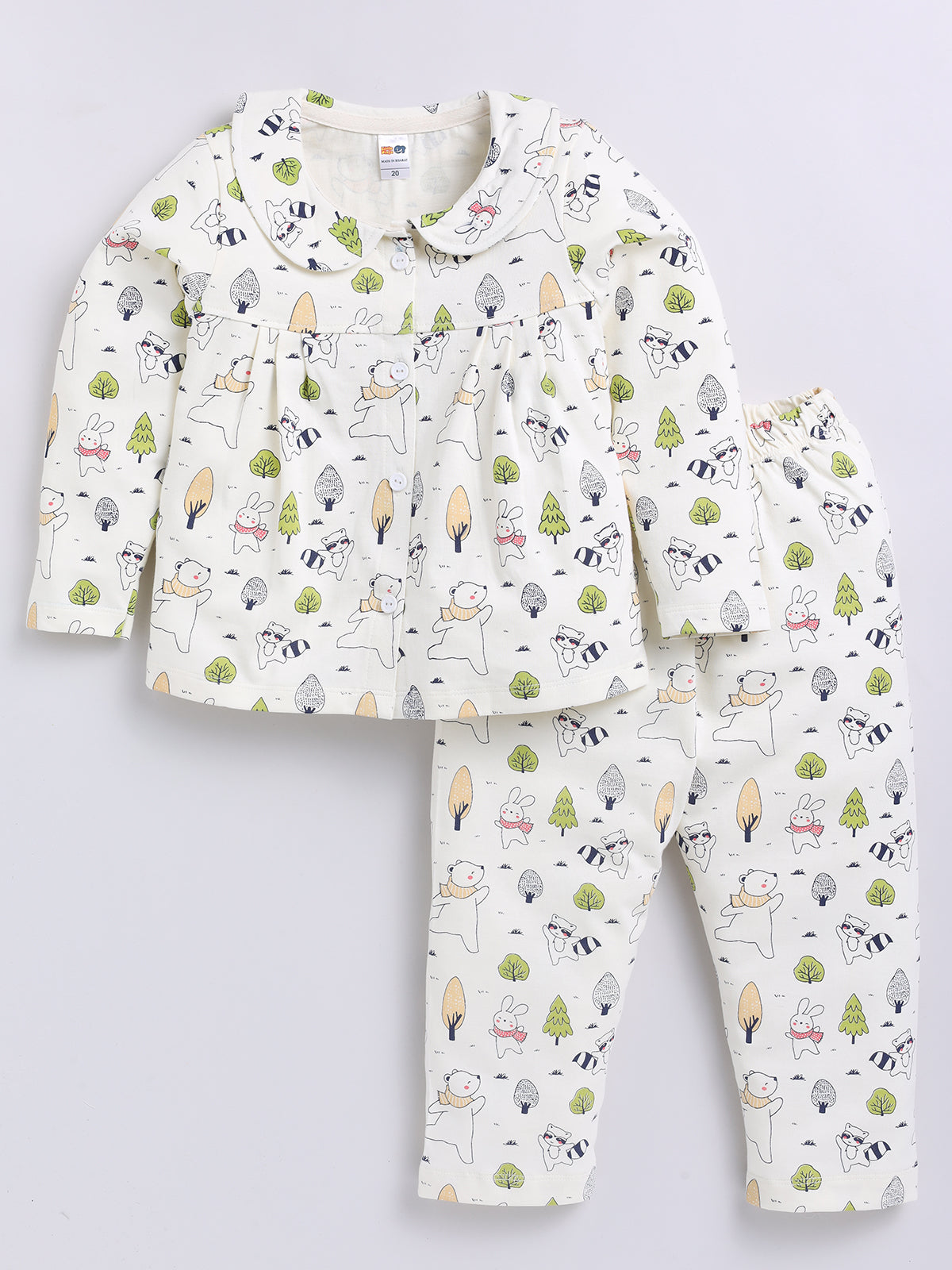 Girls Casual Top Pyjama  (OFF WHITE)