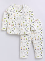 Girls Casual Top Pyjama  (OFF WHITE)